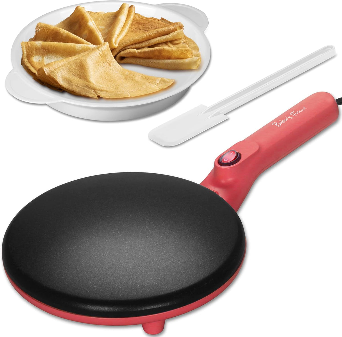 Electric Crepe Maker, 8-Inch Portable Nonstick Crepe Machine with Handle, Compact Household Pancake &amp; Tortilla Maker for Eggs, Crepes, Blintzes, and Wraps