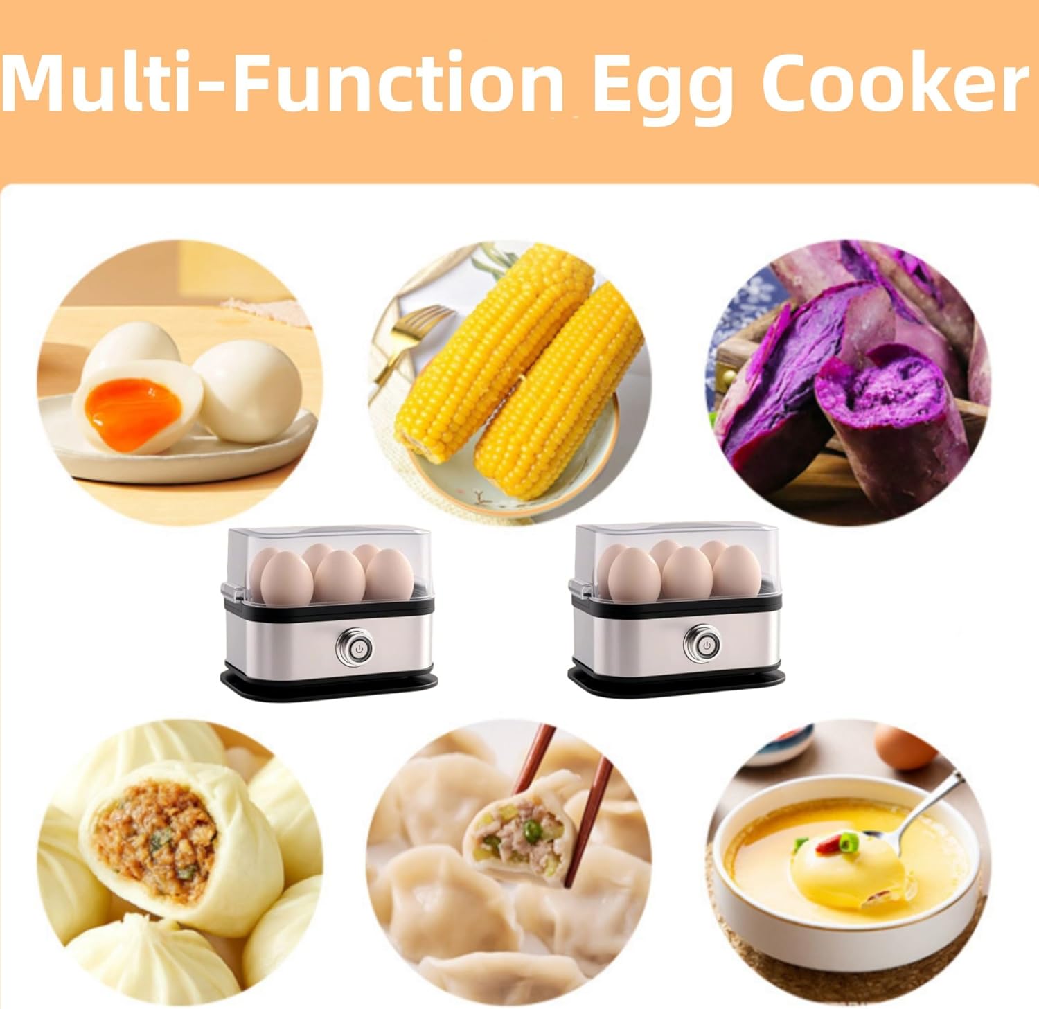 Smart Egg Cooker with Auto Shut, Multi-function Rapid Eggs Cooker Electric 6 Egg Capacity, Hard Boiled, Medium, Soft Boiled Egg Cooker with Knob Controled Auto Shut-Off Function