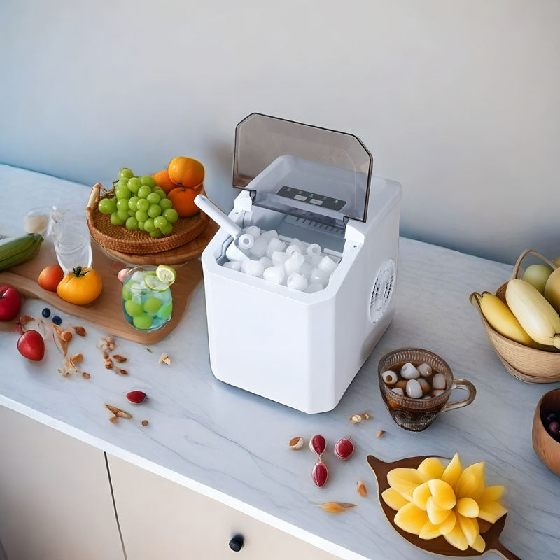Ice Maker Countertop, Portable Ice Machine with Carry Handle, 26.5lbs Per Day, 9 Cubes in 6 Mins, Auto-Cleaning, with Basket and Scoop, for Home, Kitchen, Camping, RV