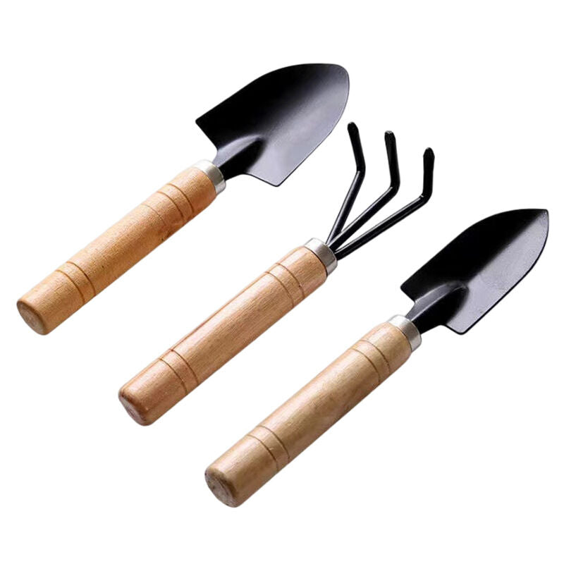 3-Piece Mini Garden Tool Set – Wooden Handle Trowel, Transplanter &amp; Cultivator for Indoor Plants, Potted Succulents &amp; Outdoor Gardening