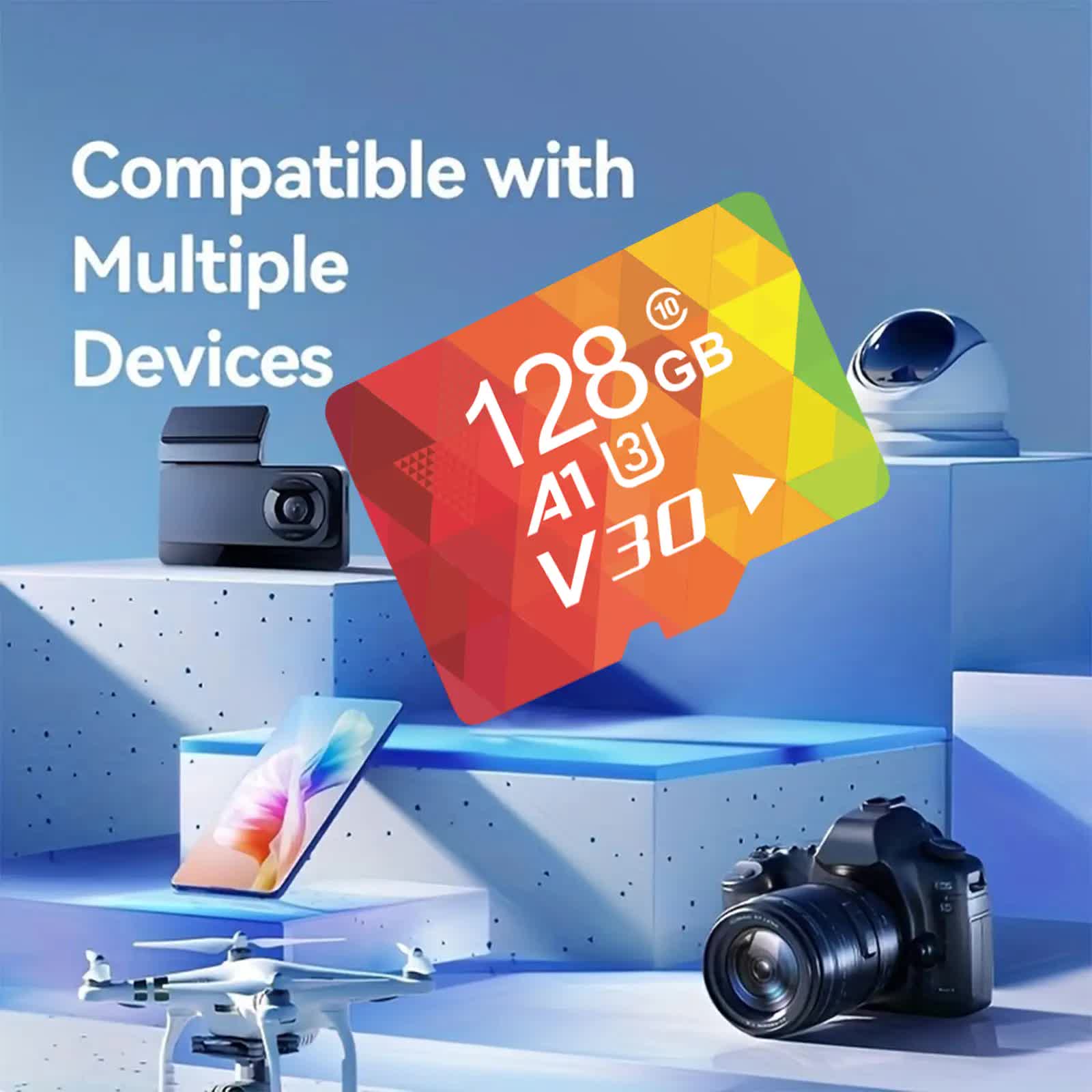 1PCS 128G Memory Cards, U3 A1 Class 10, Up To 100MB/s, Micro SD TF For Security Monitor/Full HD Video Recording/Tablet/Phone/ Surveillance Camera/Dash Camera/Car Speaker/Game Console