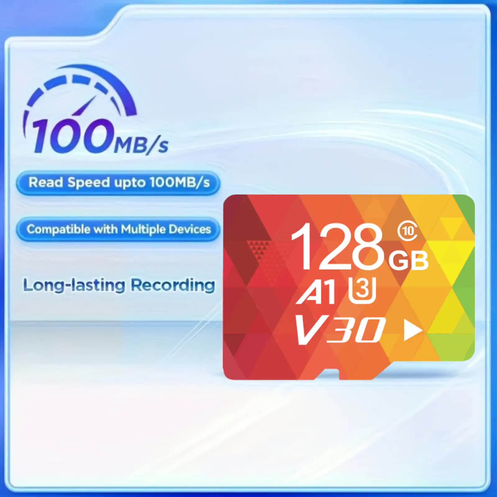 1PCS 128G Memory Cards, U3 A1 Class 10, Up To 100MB/s, Micro SD TF For Security Monitor/Full HD Video Recording/Tablet/Phone/ Surveillance Camera/Dash Camera/Car Speaker/Game Console