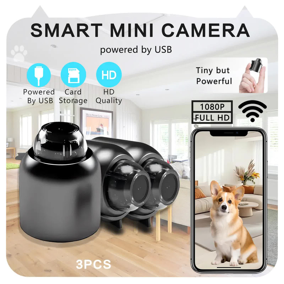 Wireless Surveillance Camera X5 6pcs – 2.4GHz WiFi, night vision, HD, 360 rotation, black. Home/office use, modern design, durable. Wireless, flexible installation, reliable monitoring. Clear imaging, all-around coverage for smart safeguarding