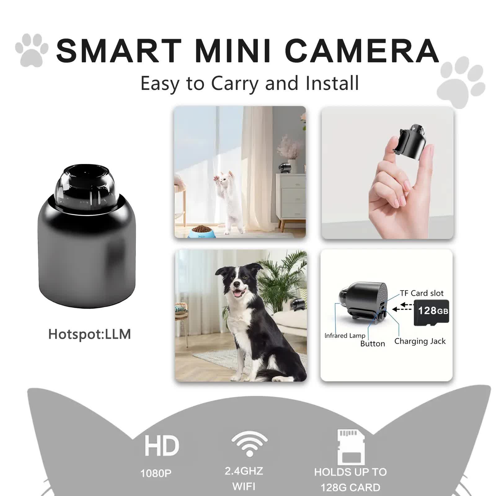 Wireless Surveillance Camera X5 6pcs – 2.4GHz WiFi, night vision, HD, 360 rotation, black. Home/office use, modern design, durable. Wireless, flexible installation, reliable monitoring. Clear imaging, all-around coverage for smart safeguarding