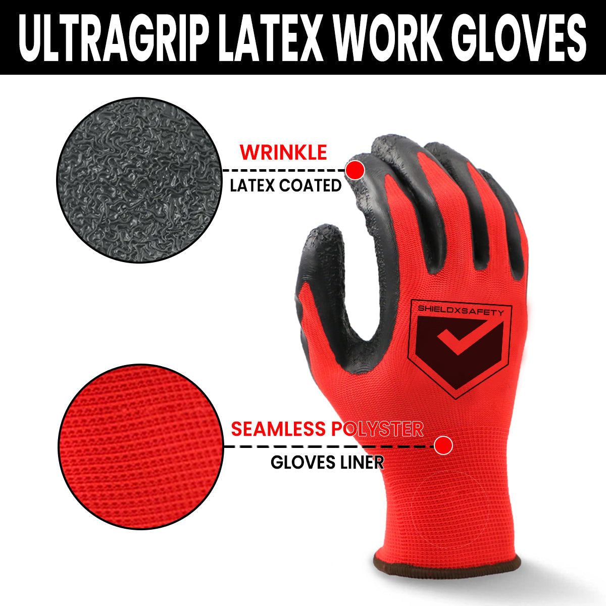 12Pcs Work Gloves Latex Coated General Purpose Hand Protection Garden Mechanic-Large
