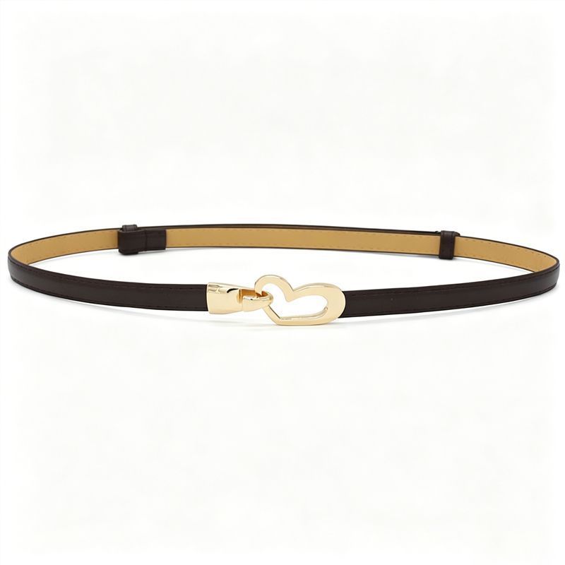 2-Pack Dark-Brown Adjustable Skinny Belt with Heart Buckle