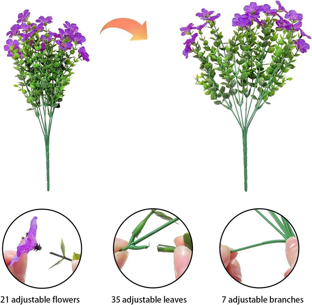 7 Heads 35 Mesh Eucalyptus Violet Light Pink 21 Bunches