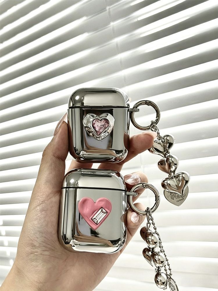 Apple AirPods 3 Textured Pink Heart Electroplated Case + 3 Heart Charms