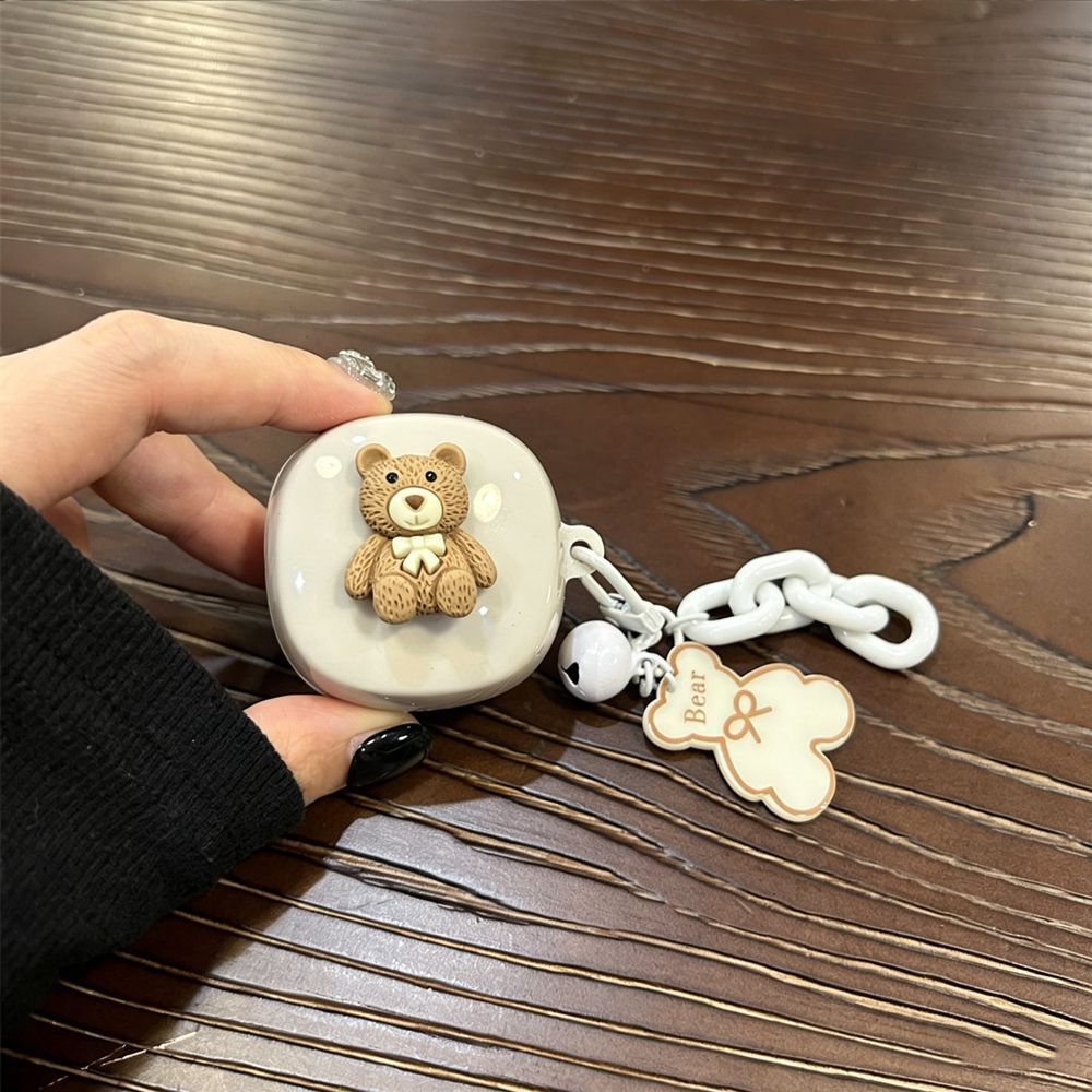 Bow beige bear [beige shell] + brown bear chain AirPods 2