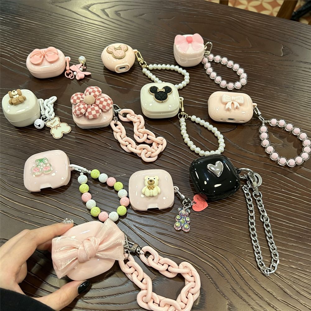 Bow Brown Bear [Beige Shell] + Beige Bear Chain AirPods 2