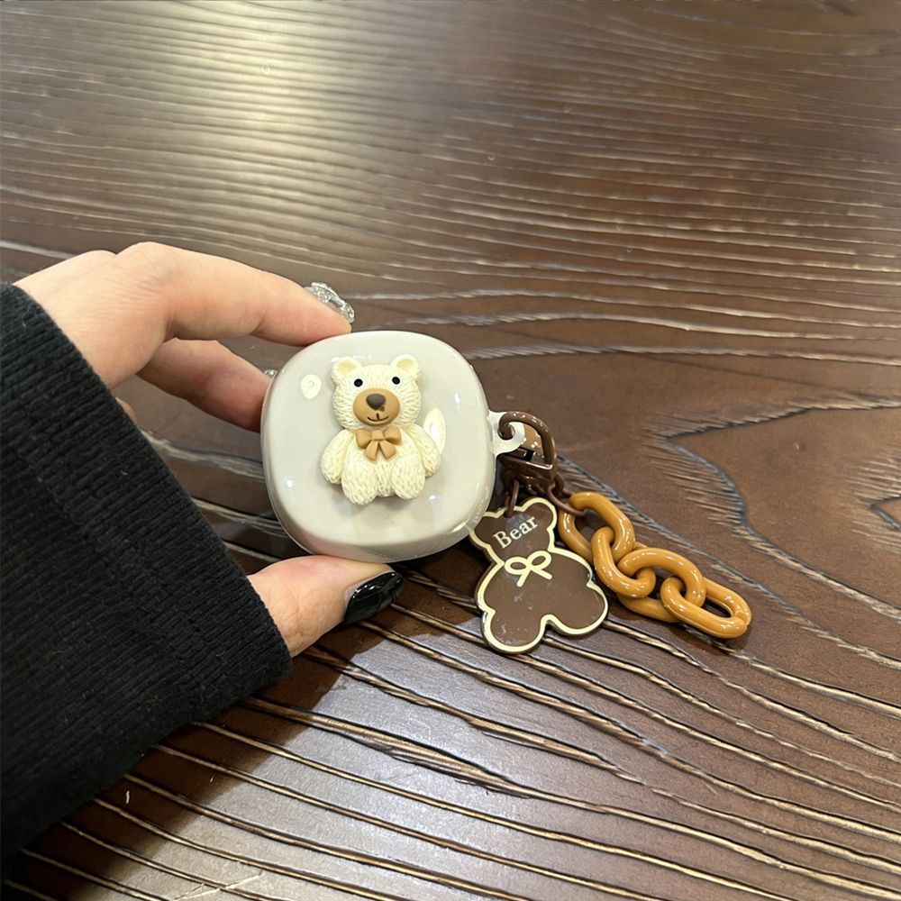 Bow Brown Bear [Beige Shell] + Beige Bear Chain AirPods Pro