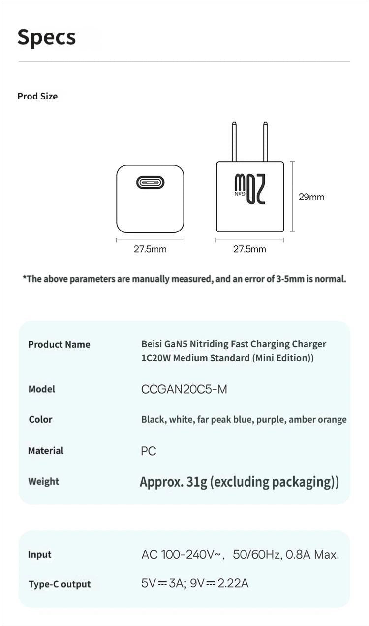 Baseus GaN5 Fast charging charger mini 1C 20W-Blue
