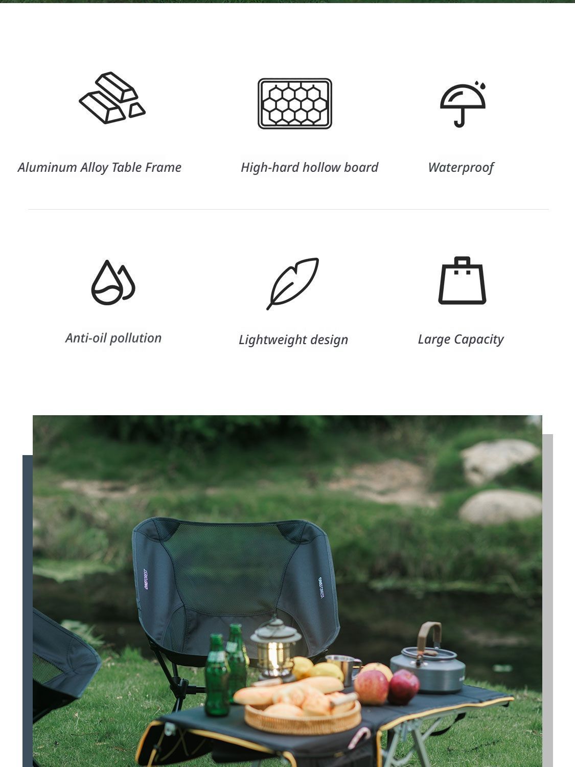Green 4-Piece Set-Bag+Aluminum Table Frame+2 Moon Chairs