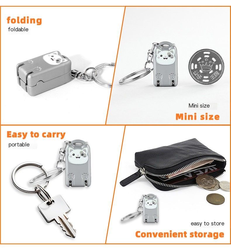 So he carried folding nail clippers-Gold Mini cat and Keychain
