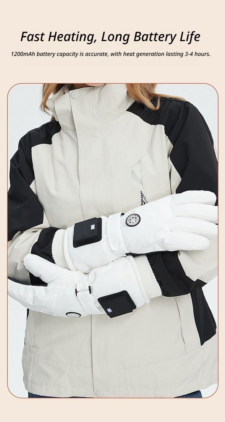 Outdoor Smart Heated Winter Gloves White