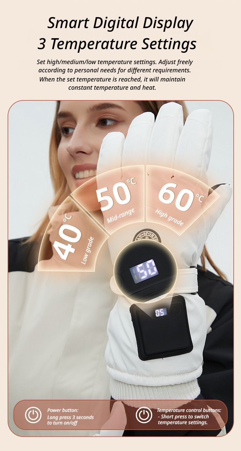 Outdoor Smart Heated Winter Gloves White