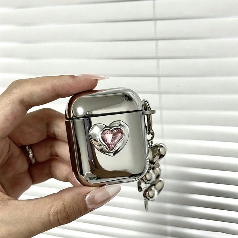 Pink Double Heart Electroplated Case + 3 Heart Charms Apple AirPods 2
