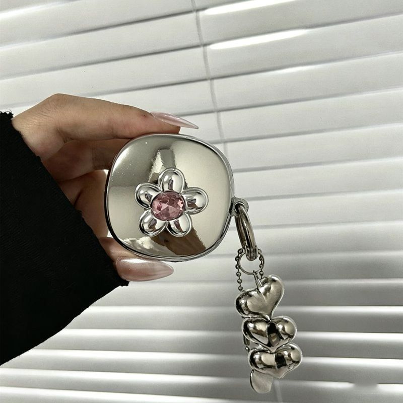 Pink Double Heart Electroplated Case + 3 Heart Charms Apple AirPods 2