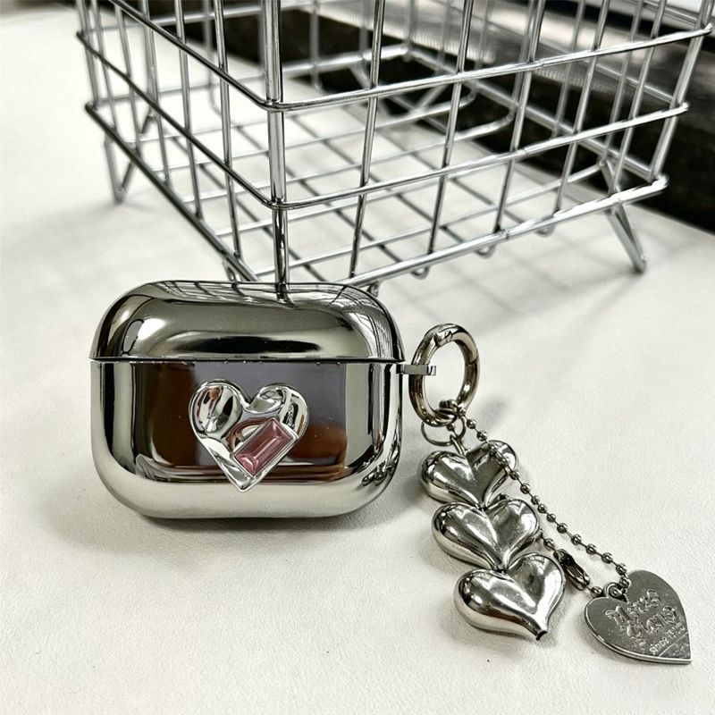 Pink Framed Heart Plated Case + 3 Heart Pendants AirPods Pro