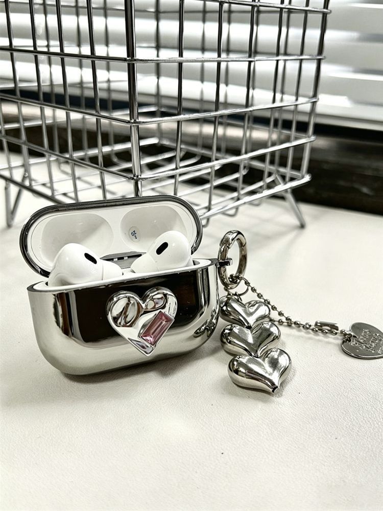 Pink Framed Heart Plated Case + 3 Heart Pendants AirPods Pro