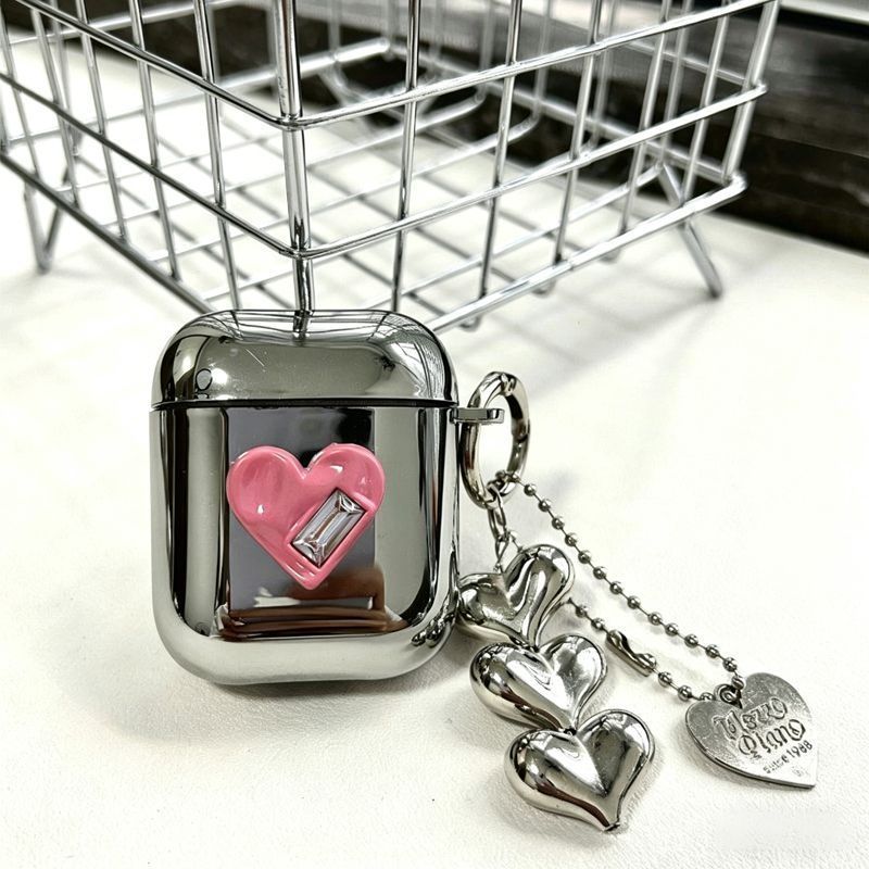 Pink Framed Heart Plated Case + 3 Heart Pendants AirPods Pro