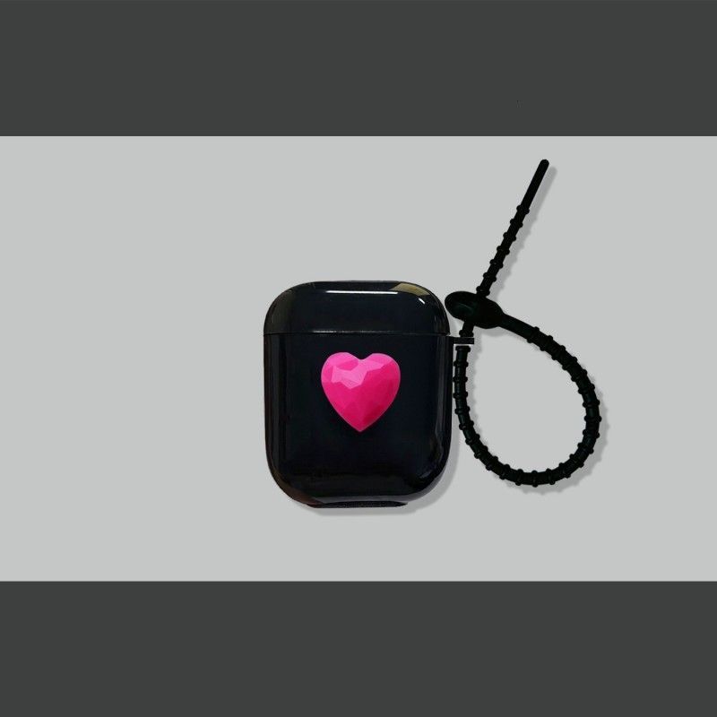 Rose Red Heart on Black Case + Black Wrist Strap AirPods Pro 2