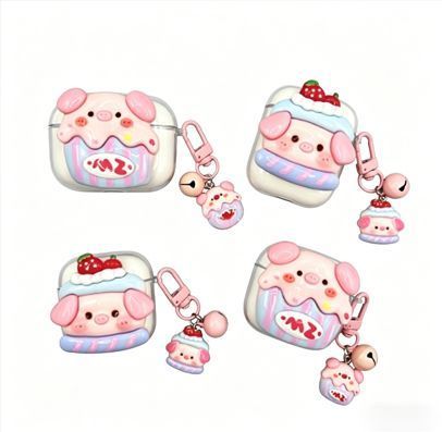 Strawberry Hat Pig Bluetooth Earphone Case + pendant AirPods 1/2
