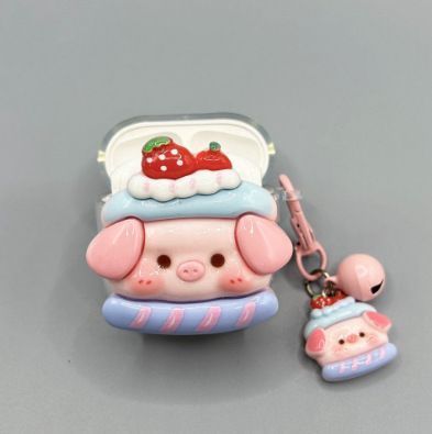 Strawberry Hat Pig Bluetooth Earphone Case + pendant AirPods 1/2