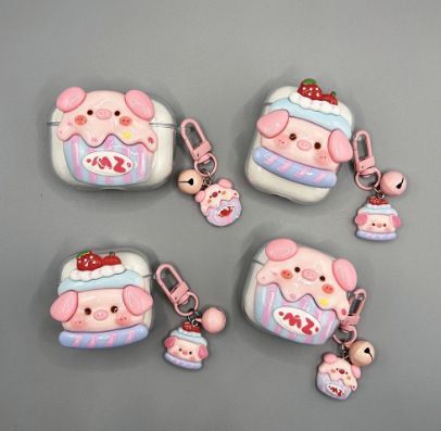 Strawberry Hat Pig Bluetooth Earphone Case + pendant AirPods 1/2