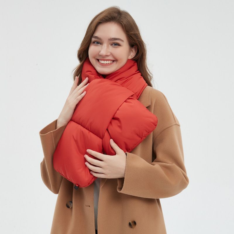 USB Heated White Duck Down Neck Warmer-Wine Red