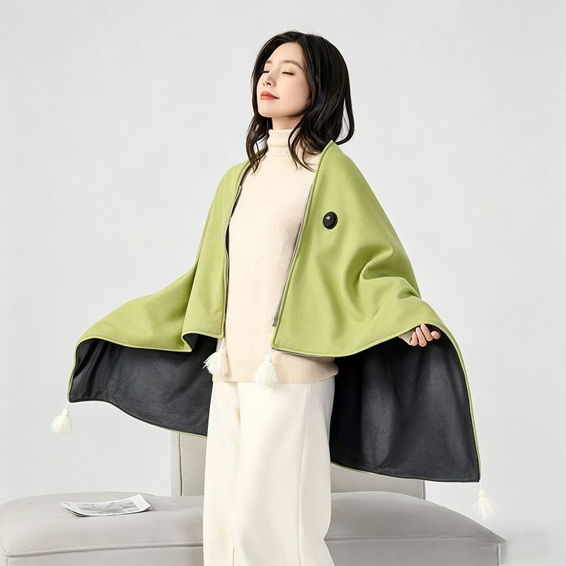 USB Washable Heated Shawl-No Power Bank Included-Green
