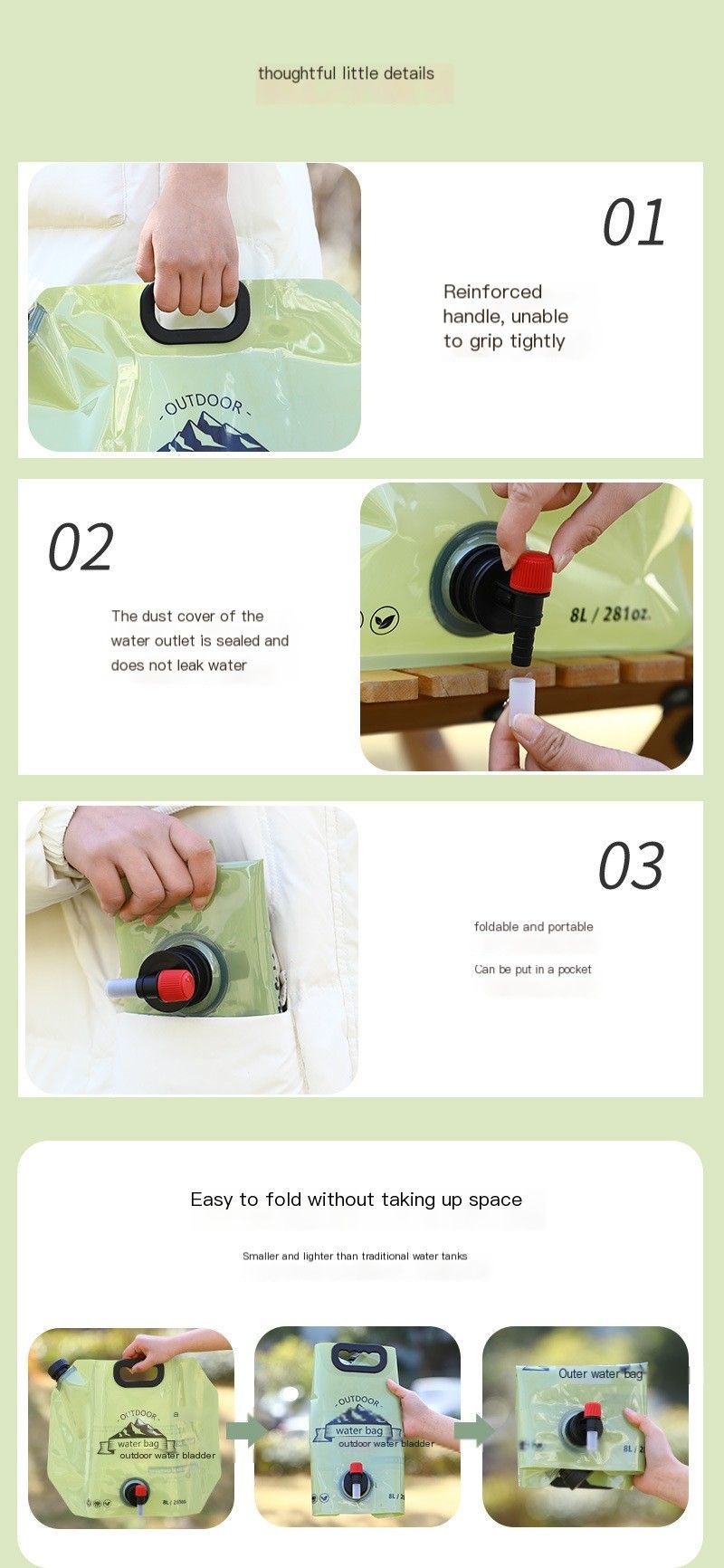 Outdoor portable folding water storage bag-3L transparent