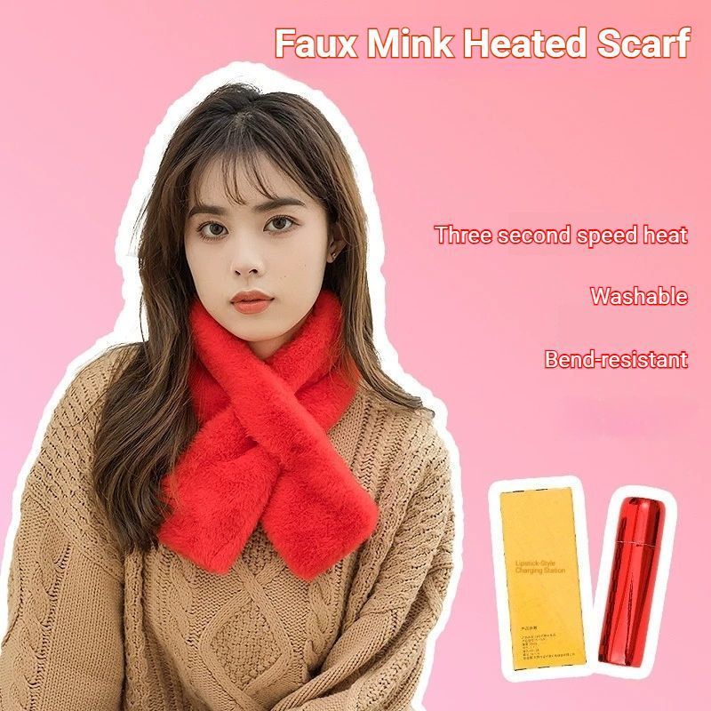 Winter Imitation Rabbit Fur USB Heated Scarf Beige