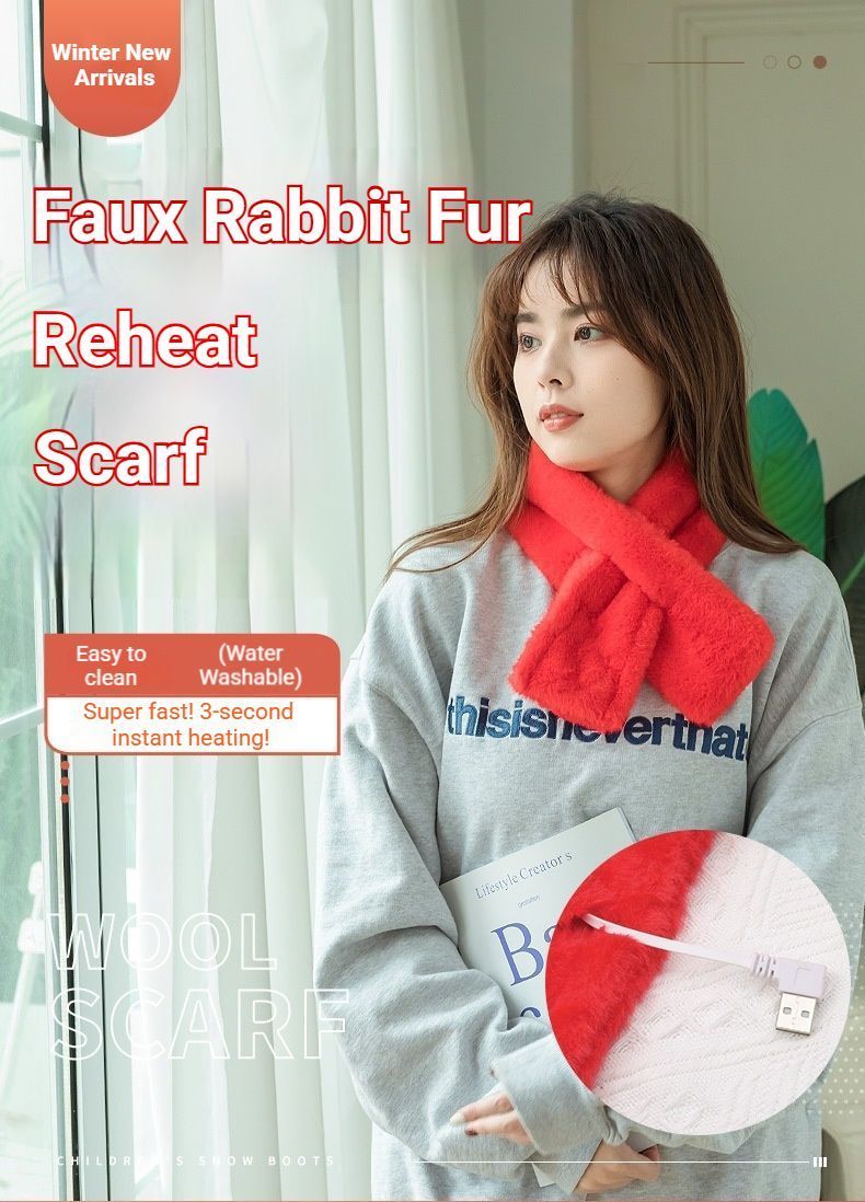 Winter Imitation Rabbit Fur USB Heated Scarf Pink