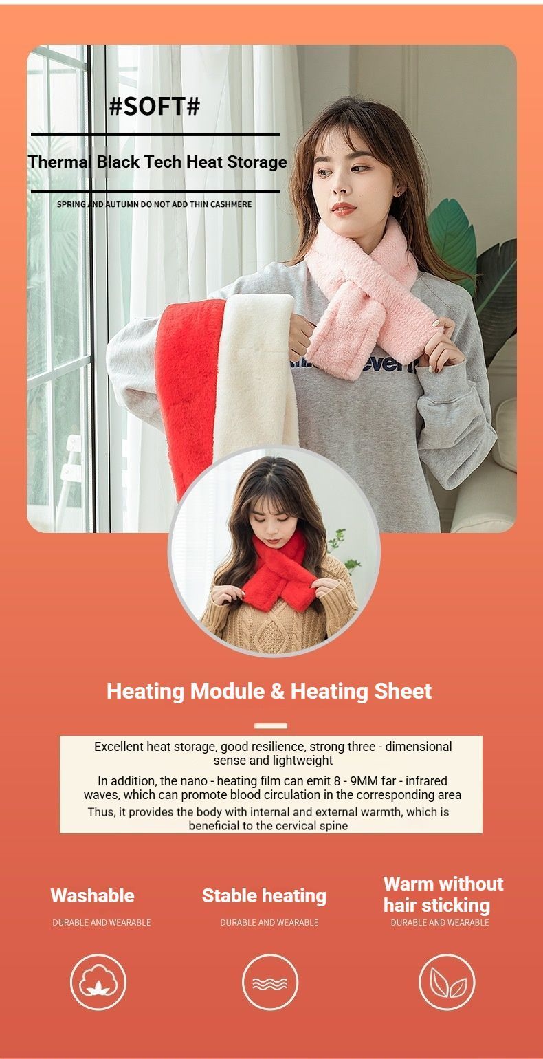 Winter Imitation Rabbit Fur USB Heated Scarf Pink