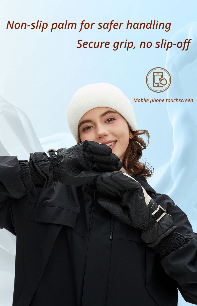 Winter Self-Heating Windproof Touchscreen Gloves-Beige Black