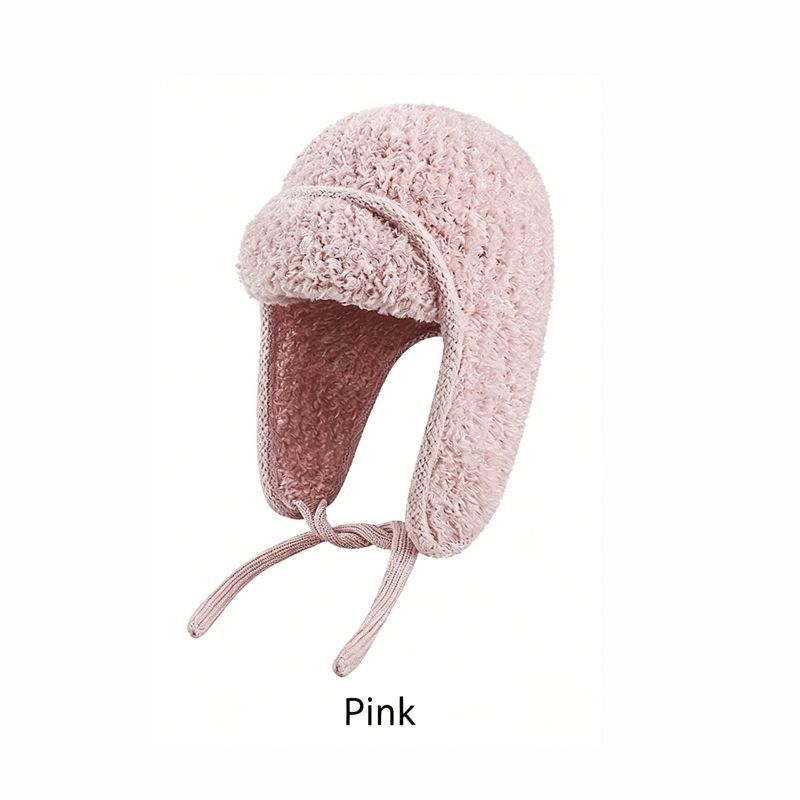 Women Sherpa Aviator Beanie - Warm Earflap Knit Hat Beige