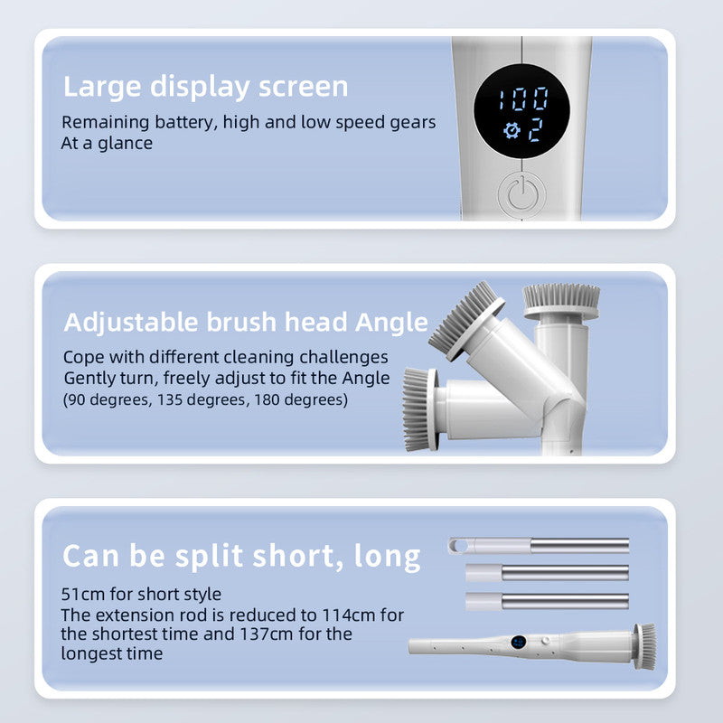 Electric Spin Scrubber Power Shower Cleaning Brush with Extendable Handle & 8 Brush Heads for Bathtub Tile Grout Kitchen Window and Floor