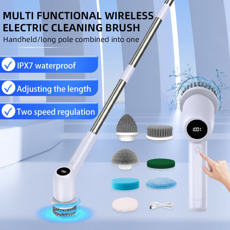 Electric Spin Scrubber Power Shower Cleaning Brush with Extendable Handle & 8 Brush Heads for Bathtub Tile Grout Kitchen Window and Floor