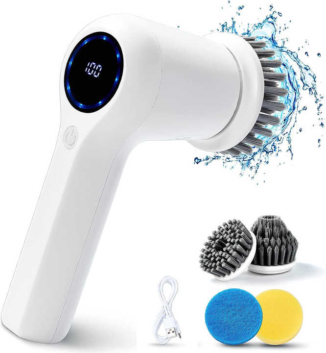 Cordless Electric cleaning brush spin scrubber with 4 replaceable heads for kitchen &amp; bathroom