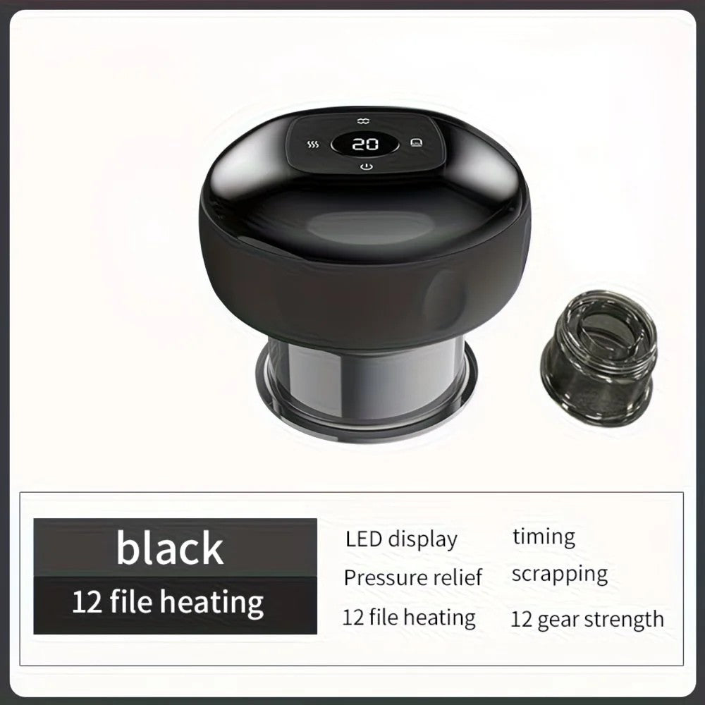 Smart Cupping Massager: Wireless &amp; Portable/One-Button Pressure Release/12-Level Red Light Heat Therapy, Detachable &amp; Easy to Clean, Full-Body Applicable for Circulation Boost, Revitalize Your Body and Mind at Home or On the Go,black