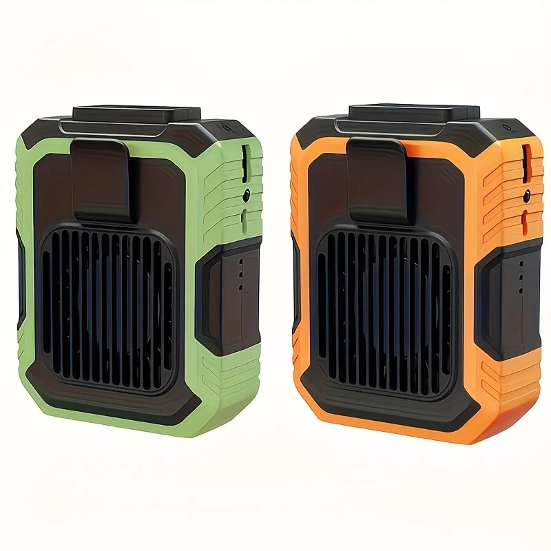 Wall-mounted USB rechargeable dual-purpose fan, integrating rapid cooling, dehumidification, and lighting functions. Features three-speed wind adjustment, can be worn on the waist via a hanging strap, with quiet operation, GREEN