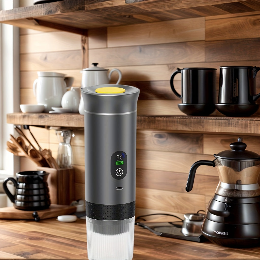 Portable 20Bar High - Pressure Extraction Coffee Machine, 80ml Stainless Steel Water Tank + Foldable Stand, Low - Battery Alert &amp; Real - Time Temperature Control, Enjoy Barista - Quality Coffee on the Go, at Office or While Driving,Grey