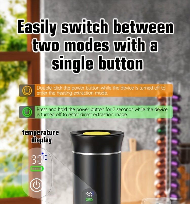 Portable 20Bar High - Pressure Extraction Coffee Machine, 80ml Stainless Steel Water Tank + Foldable Stand, Low - Battery Alert & Real - Time Temperature Control, Enjoy Barista - Quality Coffee on the Go, at Office or While Driving,Grey