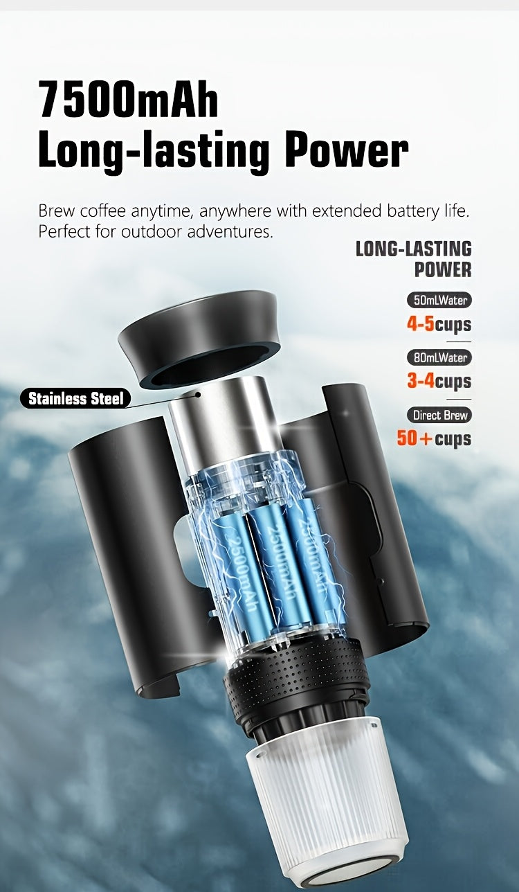 Portable 20Bar High - Pressure Extraction Coffee Machine, 80ml Stainless Steel Water Tank + Foldable Stand, Low - Battery Alert & Real - Time Temperature Control, Enjoy Barista - Quality Coffee on the Go, at Office or While Driving,Grey