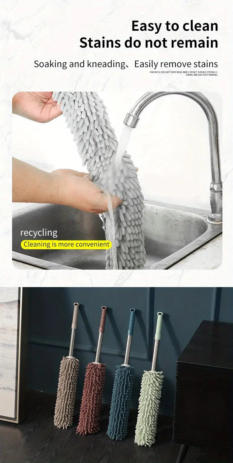 khaki  Household Cleaning Duster / Static Duster / Dust Sweeper / Telescopic & Non-Shedding / Washable & Bendable / High-Reach Cleaning Tool / Cleaning Tools & Supplies