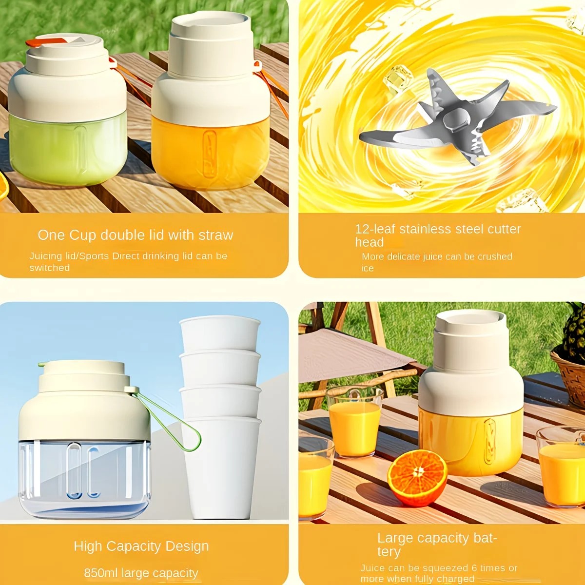 Portable multifunctional large-capacity tumbler, featuring powerful performance for juicing, baby food, and ice crushing. Perfect for home, outdoor, and fitness use, offering fresh and healthy beverages anytime, anywhere.BLUE