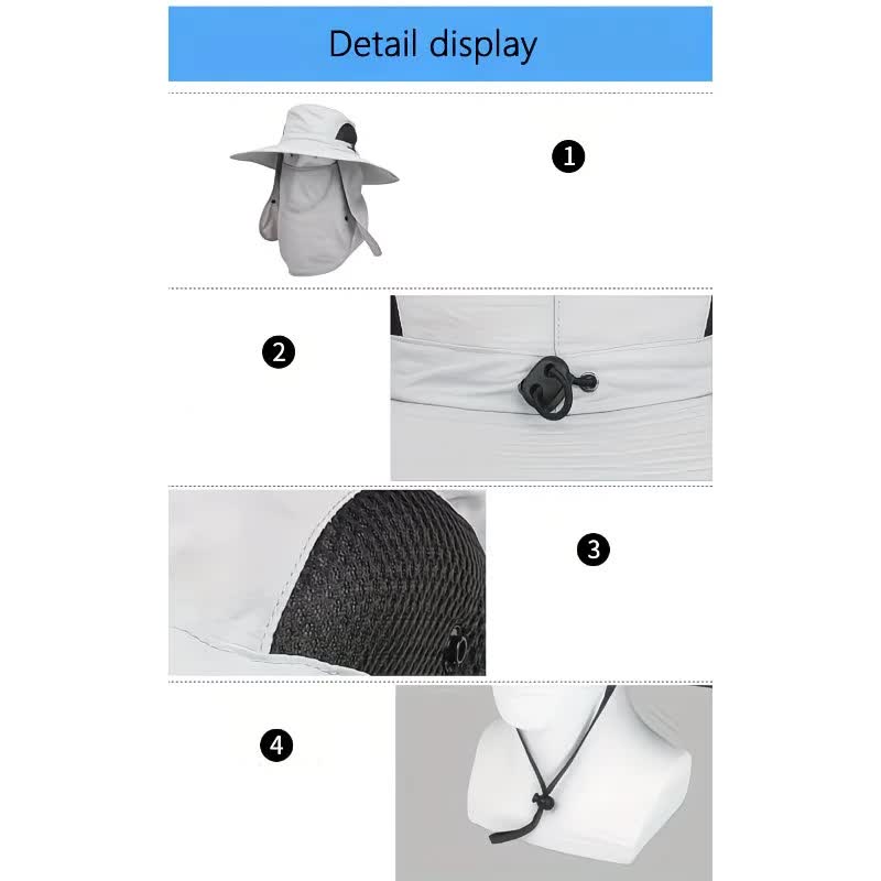 Army Green .Extra Wide Fishing Hat with Detachable Sun Visor and Neck Guard - The Perfect Choice for Summer Fishing, Hiking, and Outdoor Activities.