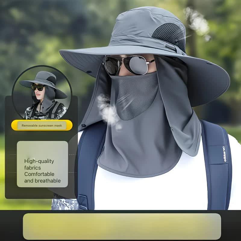 black,Extra Wide Fishing Hat with Detachable Sun Visor and Neck Guard - The Perfect Choice for Summer Fishing, Hiking, and Outdoor Activities