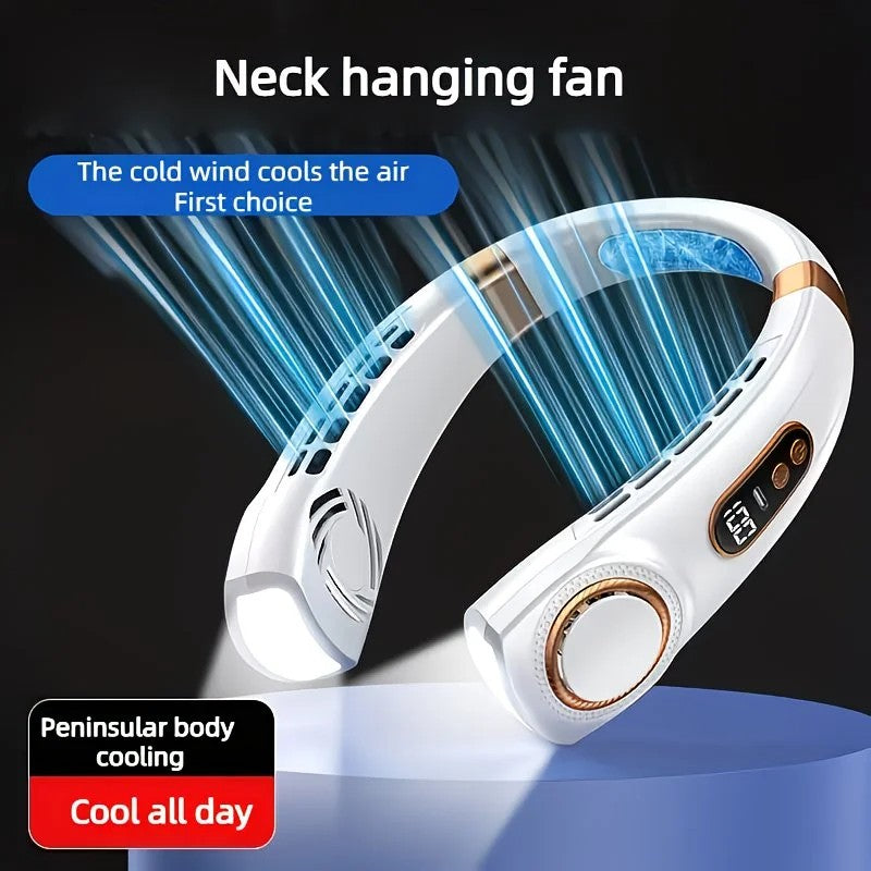 New Neck Hanging Fan Portable Mini USB Fan Personal Cooling Turbine Small Charging Quiet Lazy-Friendly.BLUE